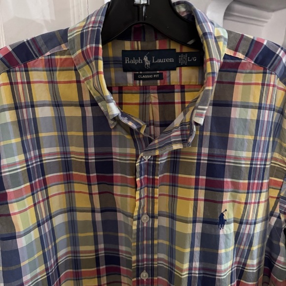 Men's Ralph Lauren Classic Fit Striped Plaid Oxford Shirt Blue Large - Picture 3 of 11